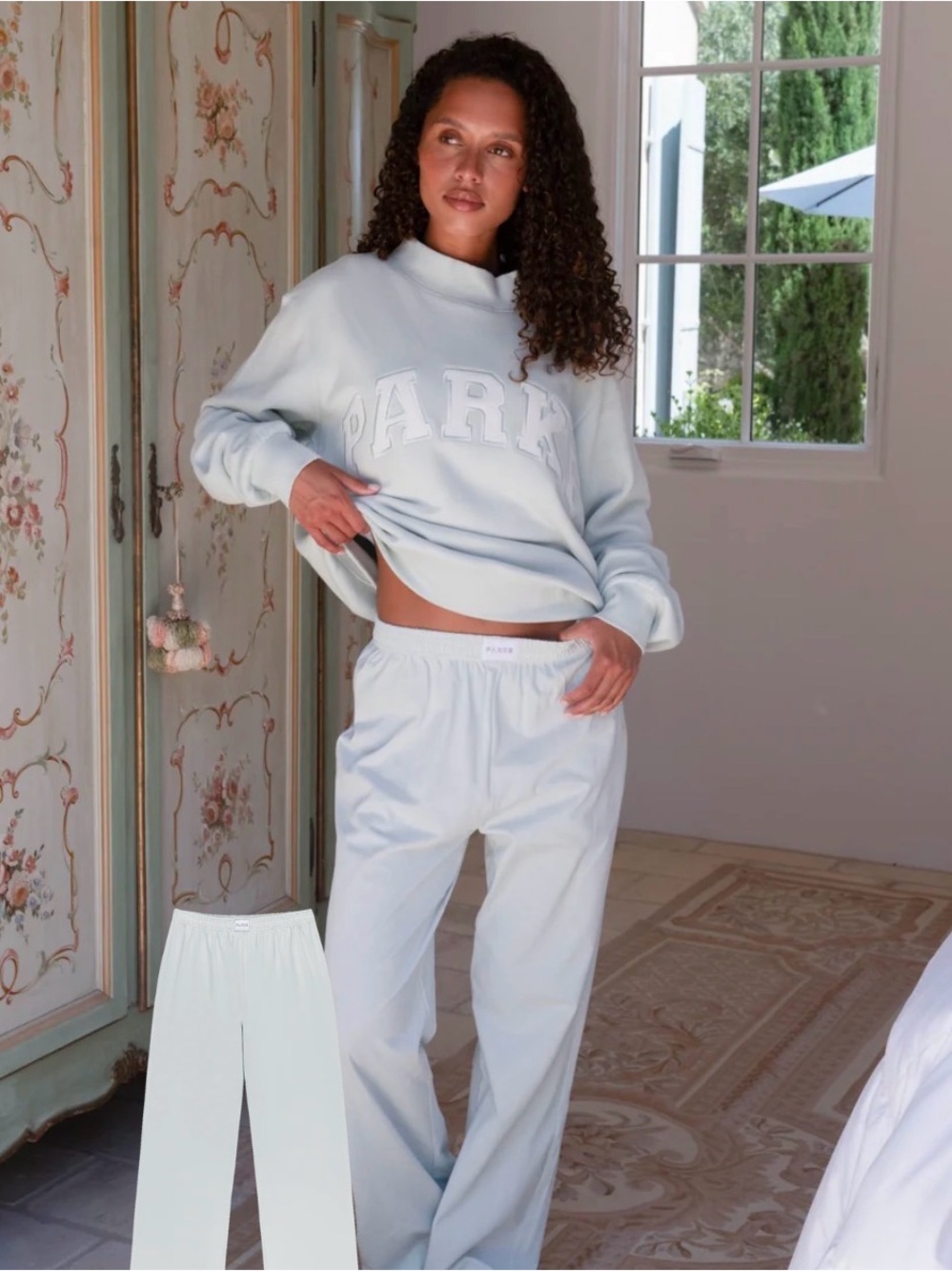PARKE Bridal Boxer Sweatpants Lounge Pants in Pale Blue